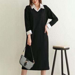 Inset Shirt Plain Midi Dress
