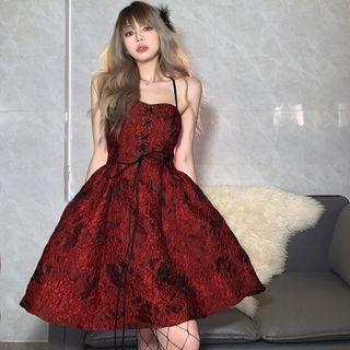 Halter-neck Lace Up A-line Dress
