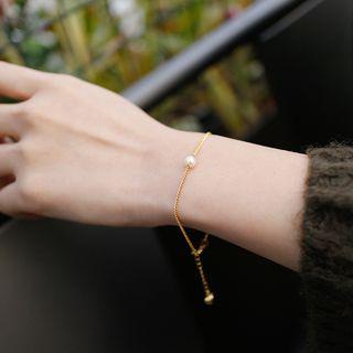 925 Sterling Silver Freshwater Pearl Bracelet Gold - One Size