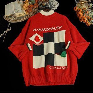 Mock-neck Checkerboard Sweater