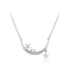 925 Sterling Silver Simple Bright Moon Star Necklace With Cubic Zircon Silver - One Size