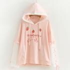 Strawberry Embroidered Hoodie Pink - One Size