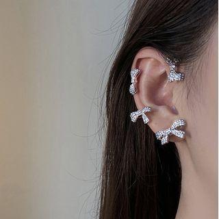 Rhinestone Bow Ear Cuff 1 Pc - Silver - One Size