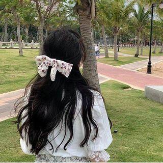 Print Bow Fabric Hair Clip 1pc - Purple Floral - White - One Size