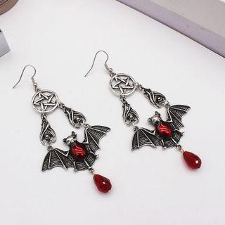Bat Drop Earring 1 Pair - Bat Drop Earring - Silver & Red - One Size