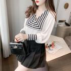 Striped Lantern-sleeve Long-sleeve Top
