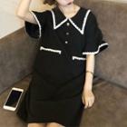 Sailor Collar Contrast-trim Dress Black - One Size