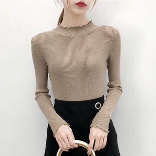 Ruffled-neck Long-sleeve Knit Top