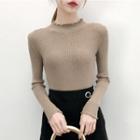 Ruffled-neck Long-sleeve Knit Top