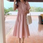 Short-sleeve Midi A-line Dress Light Pink - One Size