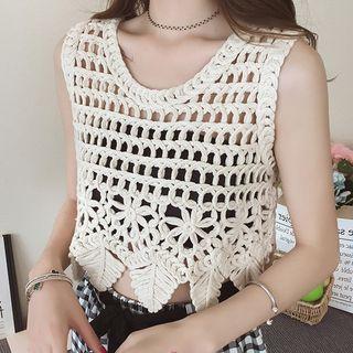 Sleeveless Perforated Knit Cropped Top
