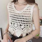 Sleeveless Perforated Knit Cropped Top