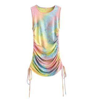 Sleeveless Tie Dye Drawstring Midi Dress
