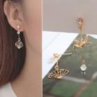 Non-matching Alloy Fan & Origami Crane Faux Crystal Dangle Earring