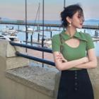 Collared Cut-out Short-sleeve Top