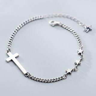925 Sterling Silver Cross & Star Bracelet Bracelet - One Size