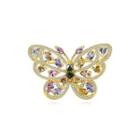 Fashion And Elegant Plated Gold Butterfly Brooch With Colorful Cubic Zirconia Golden - One Size