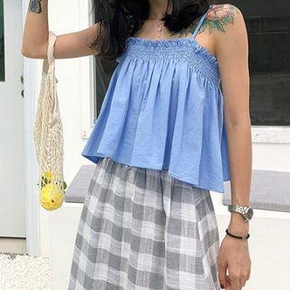 Plain Camisole Top / Gingham Midi Skirt