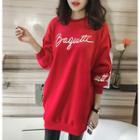 Lettering Velvet Long-hem Sweatshirt