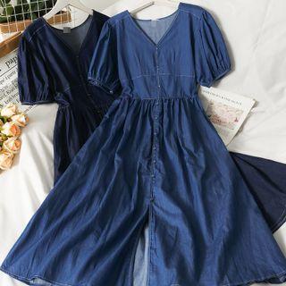 Stitched Denim V-neck Shirtdress