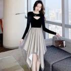 Long-sleeve Cutout A-line Mesh Dress