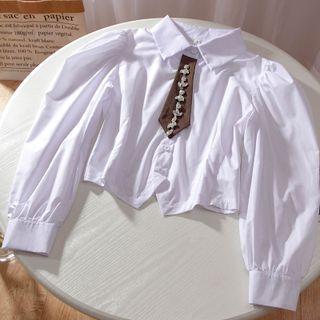 Rhinestone Tie-neck Crop Shirt