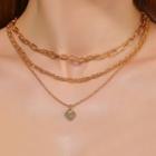 Layered Choker Necklace 01 - Gold - One Size