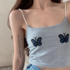 Sleeveless Butterfly Embroidered Cropped Tank Top