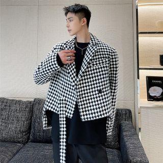 Notch Lapel Asymmetrical Houndstooth Jacket