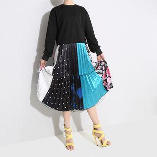 Pleated Panel Midi Pullover Dress Black - One Size