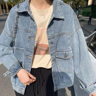 Elbow-sleeve Print T-shirt Beige - One Size