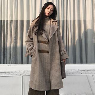 Patterned Double Breasted Long Coat