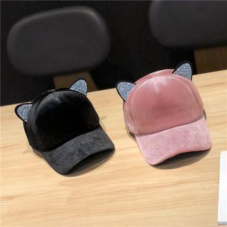 Rhinestone Ear Velvet Baseball Cap