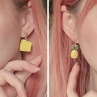Non-matching Acrylic Pineapple Dangle Earring 1 Pair - Asymmetric - Yellow - One Size