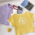 Color-block Lettering Printed Slim-fit Short-sleeve Top