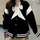 Bow Baseball Jacket / Pleated Skirt / Plain Shirt