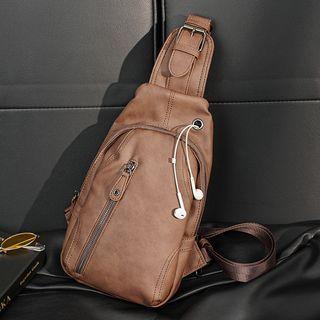 Plain Faux Leather Crossbody Bag Khaki - One Size