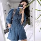 Denim Wide-leg Playsuit As Shown In Figure - One Size