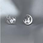 925 Sterling Silver Rhinestone Rabbit & Moon Earring