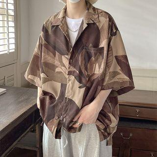 Elbow-sleeve Leaf Hawaiian Shirt