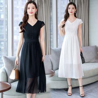 Solid Color Chiffon Dress