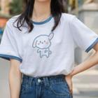 Short-sleeve Contrast Trim Dog Print T-shirt