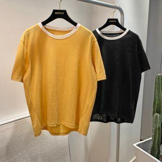 Short-sleeve Contrast Neckline T-shirt