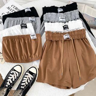 Set : Lettering Tube Top + High-waist Shorts