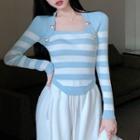 Stripe Asymmetric Slim Fit Knit Top