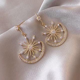 Rhinestone Alloy Moon & Star Dangle Earring 1 Pair - Gold - One Size