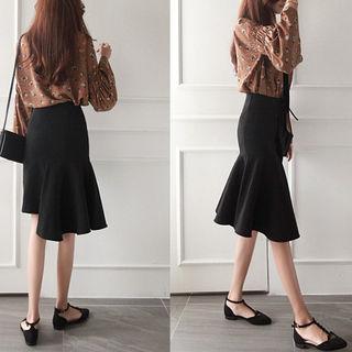 Asymmetric-hem Ruffled Midi Skirt