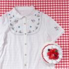 Floral Embroidered Short-sleeve Shirt White - One Size