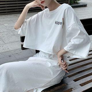Elbow-sleeve Cropped T-shirt / Midi A-line Tank Dress