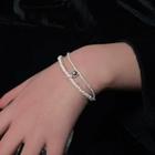 Faux Pearl Layered Alloy Bracelet White Faux Pearl - Silver - One Size